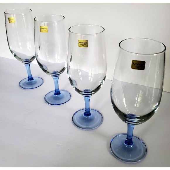 4 Luminarc Blue Stemware Glass Set 14oz Sangria Water Ice Tea Goblets Vtg France - Picture 4 of 7